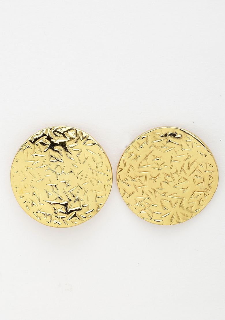 Lumora Golden Textured Disc Statement Earrings