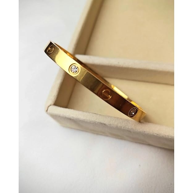 Lumora Gold-Plated Screw Kada with Diamond-Cut Stones