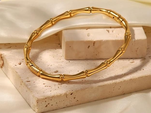 Lumora Gold-Plated Bamboo Textured Kada