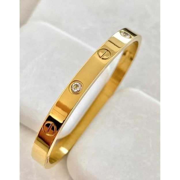 Lumora Gold-Plated Screw Kada with Diamond-Cut Stones