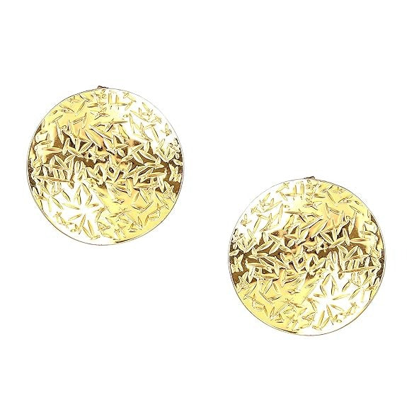 Lumora Golden Textured Disc Statement Earrings