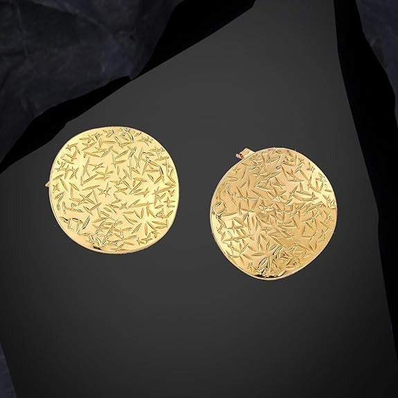 Lumora Golden Textured Disc Statement Earrings