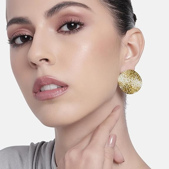 Lumora Golden Textured Disc Statement Earrings