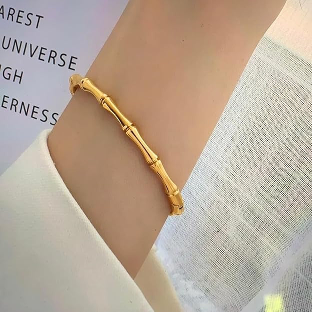 Lumora Gold-Plated Bamboo Textured Kada