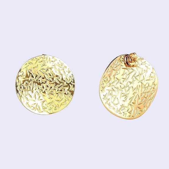 Lumora Golden Textured Disc Statement Earrings