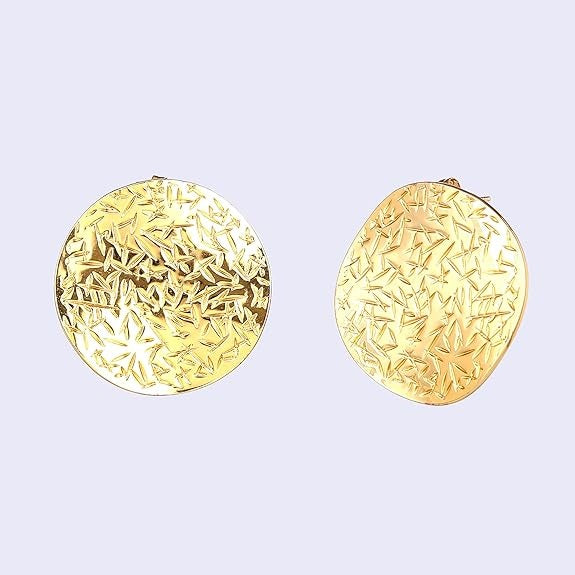 Lumora Golden Textured Disc Statement Earrings