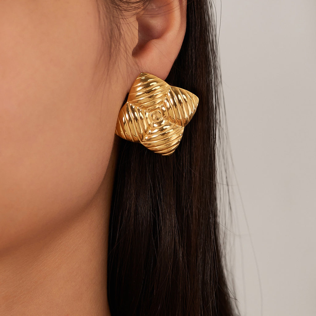 Lumora Golden Geometric Textured Square Earrings