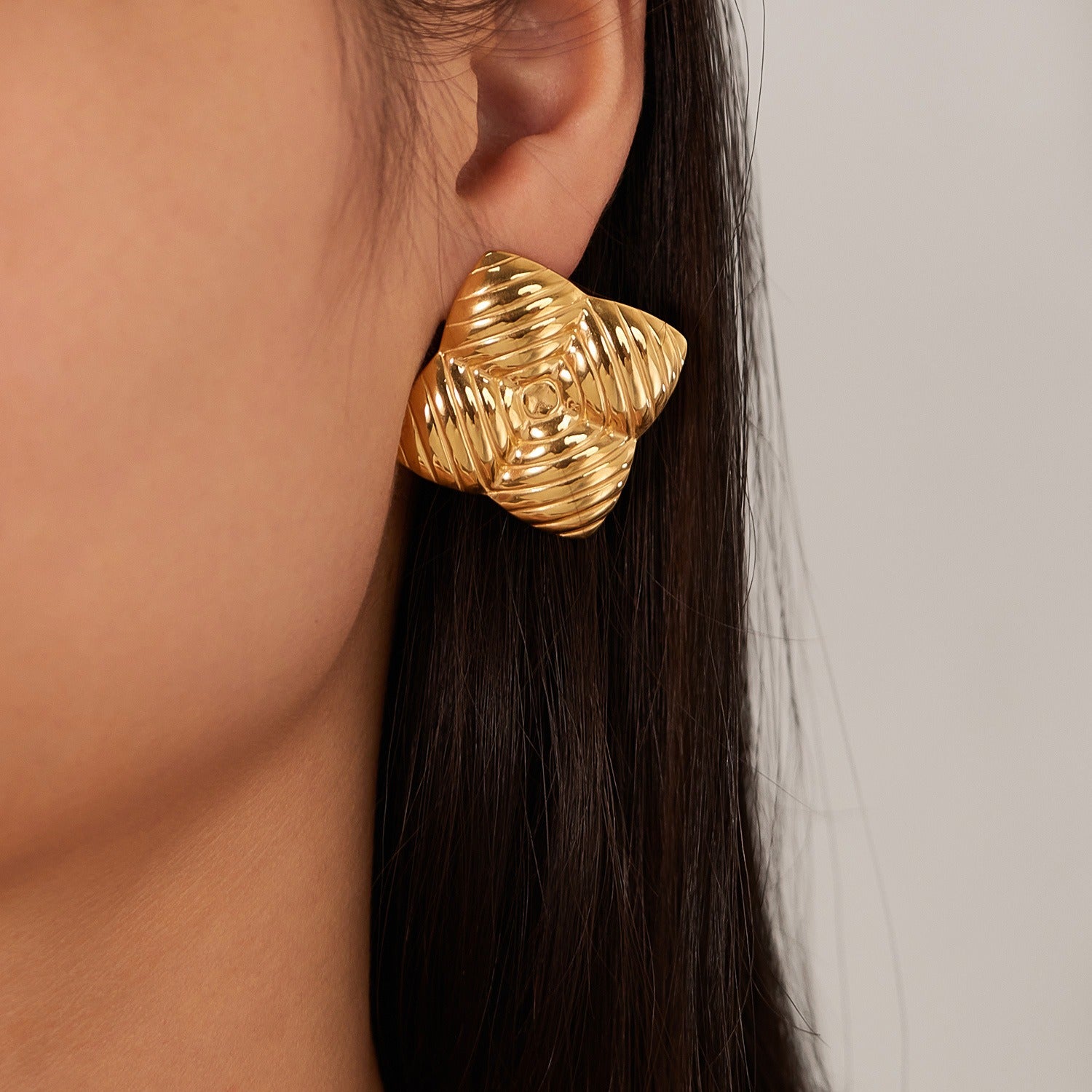 Lumora Golden Geometric Textured Square Earrings