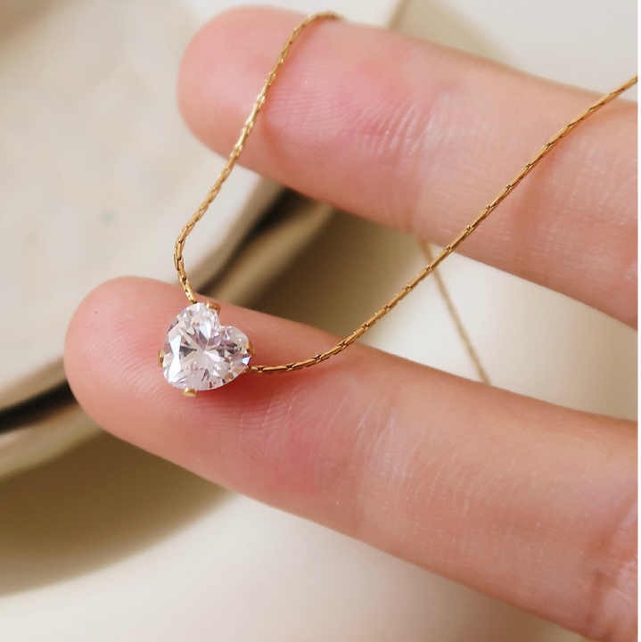 Lumora Heart Solitaire Necklace – Timeless Love in Gold