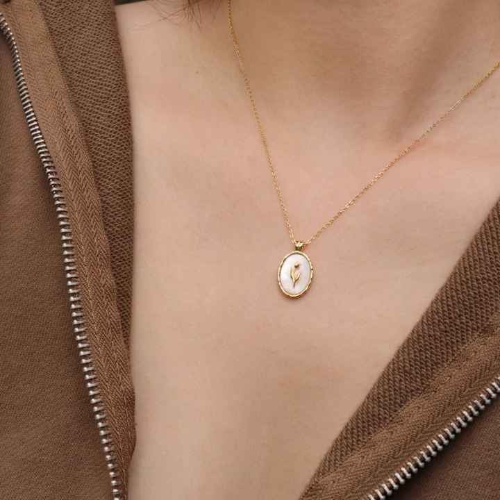 Golden Leaf Mother of Pearl Pendant Necklace