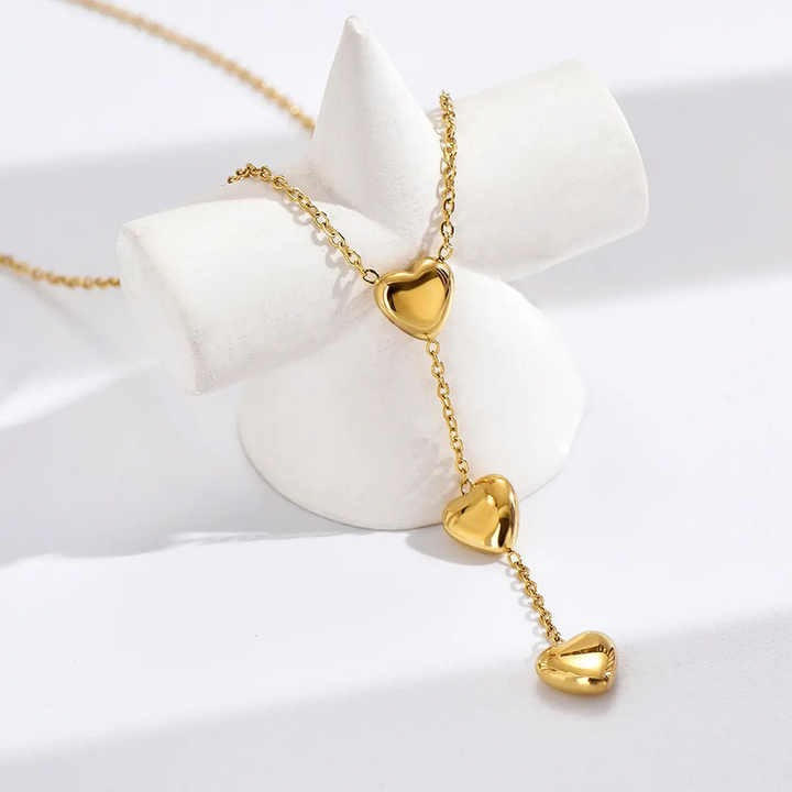 Lumora Golden Triple Heart Drop Necklace