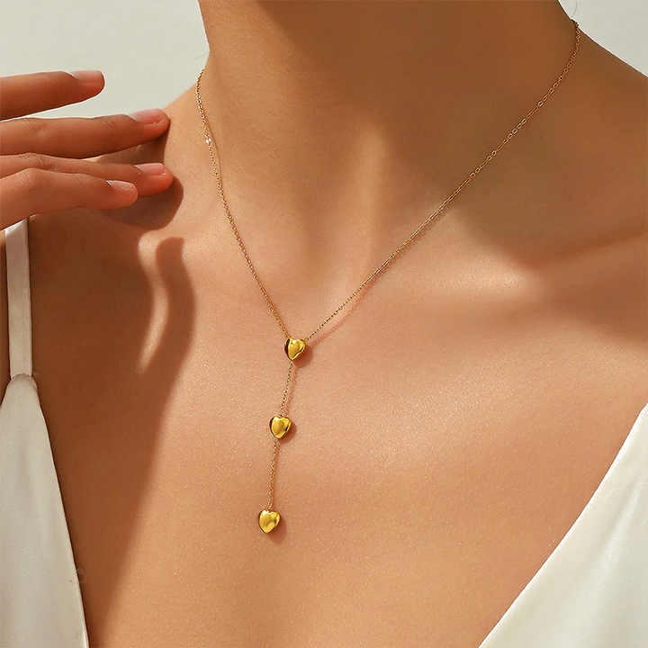 Lumora Golden Triple Heart Drop Necklace