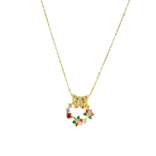 Golden Butterfly & Floral Wreath Necklace