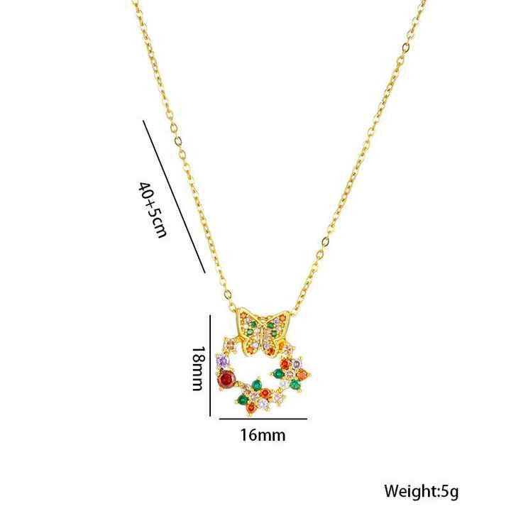 Golden Butterfly & Floral Wreath Necklace
