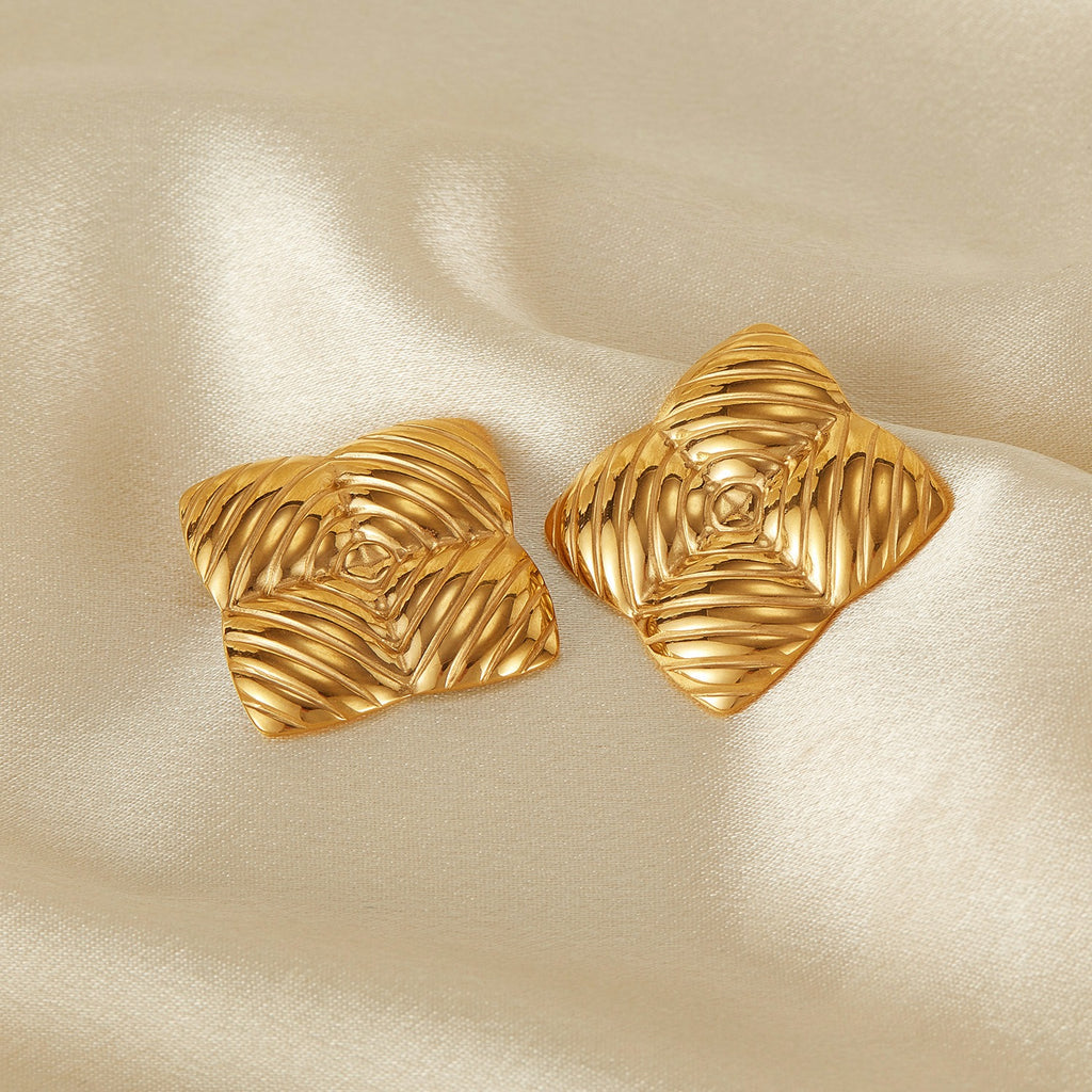 Lumora Golden Geometric Textured Square Earrings