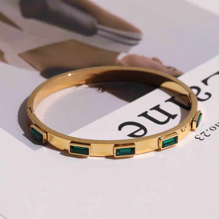 Lumora Gold-Plated Emerald Stone Kada