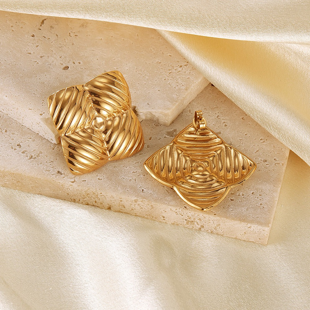 Lumora Golden Geometric Textured Square Earrings