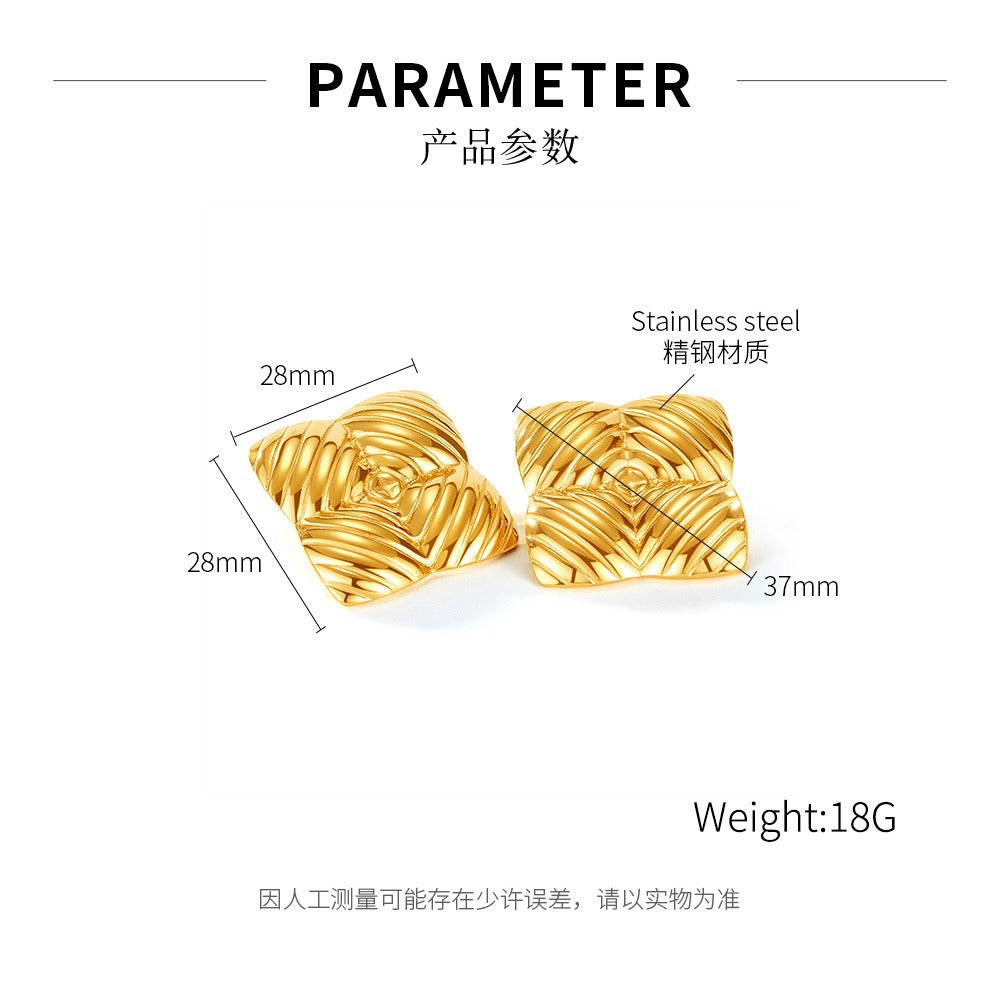 Lumora Golden Geometric Textured Square Earrings