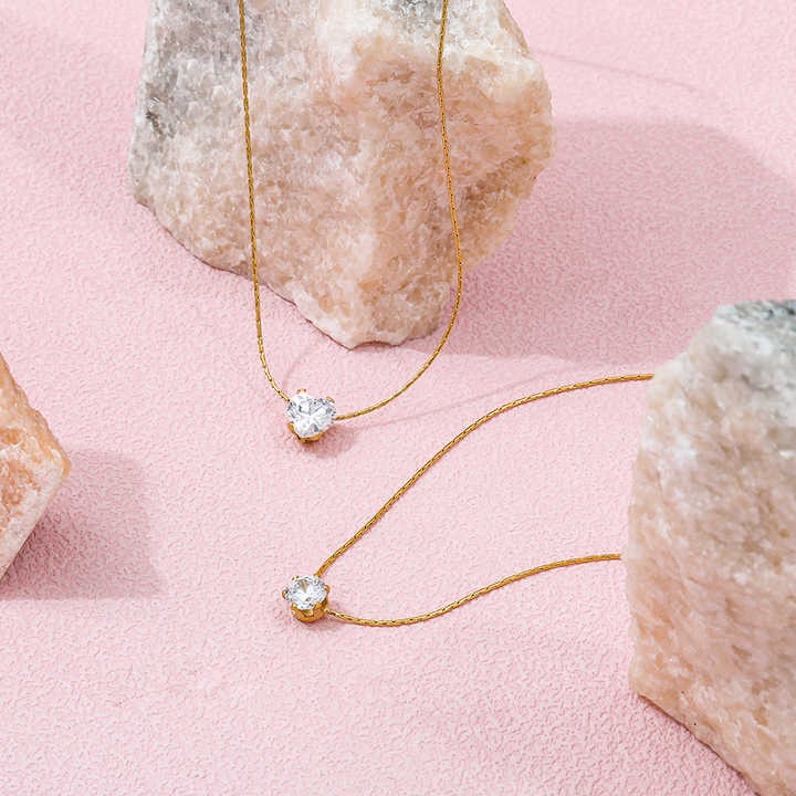 Lumora Heart Solitaire Necklace – Timeless Love in Gold