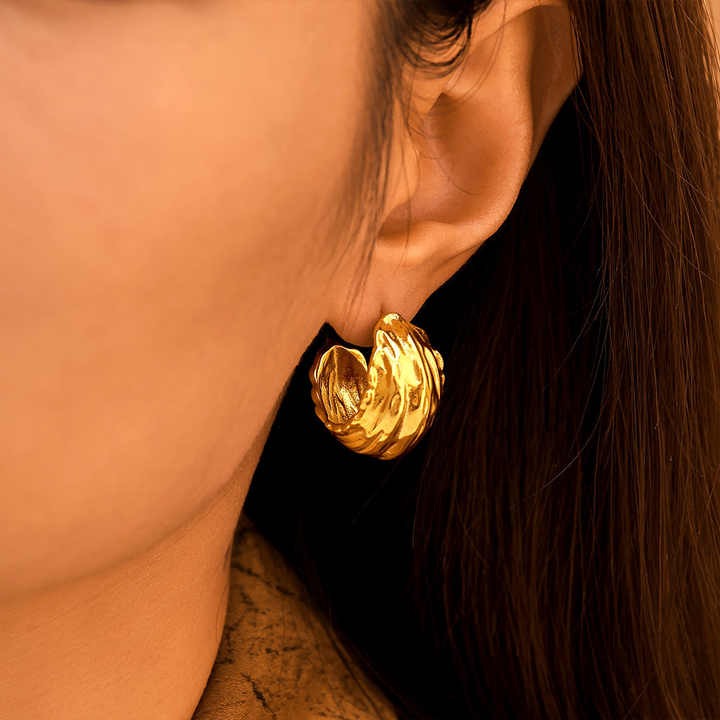 Lumora Golden Wave Textured Hoop Earrings