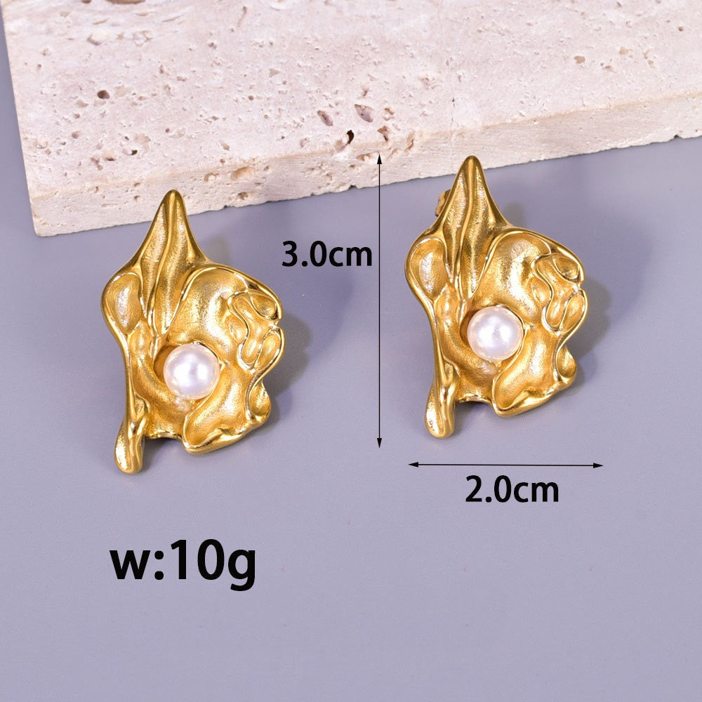 Lumora Elegant Gold-Toned Pearl Drop Leaf Earrings