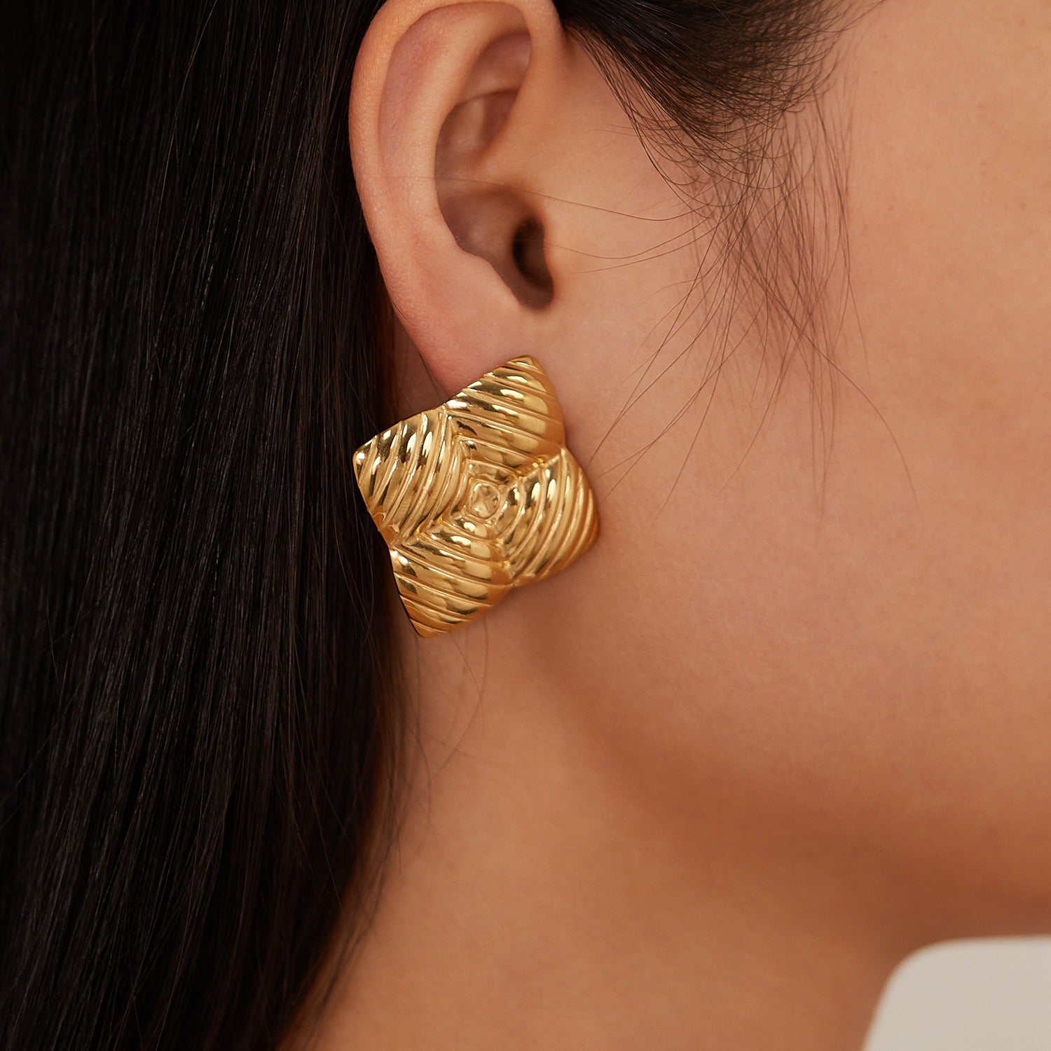 Lumora Golden Geometric Textured Square Earrings