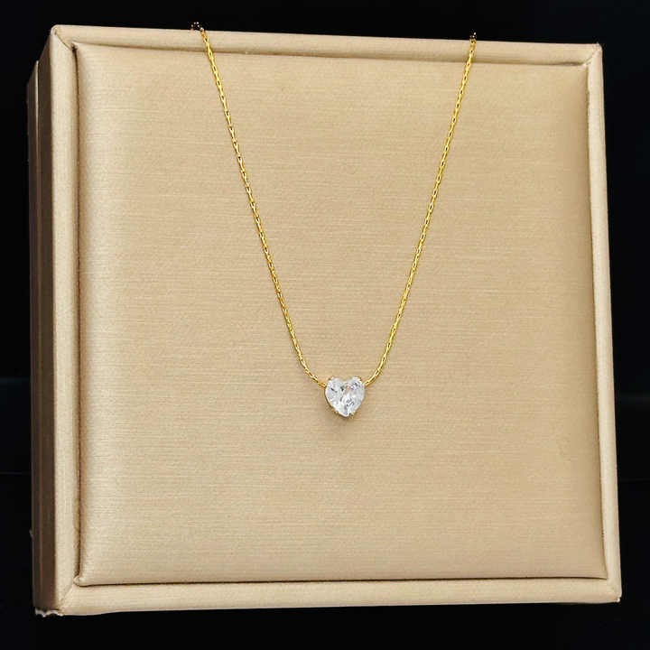 Lumora Heart Solitaire Necklace – Timeless Love in Gold