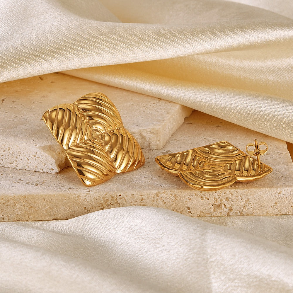 Lumora Golden Geometric Textured Square Earrings