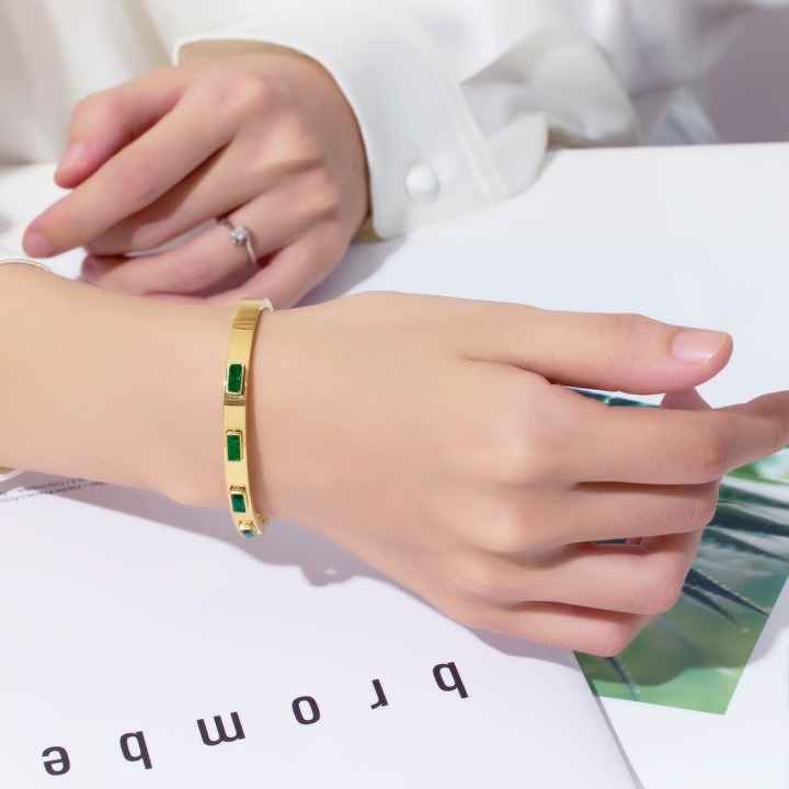 Lumora Gold-Plated Emerald Stone Kada