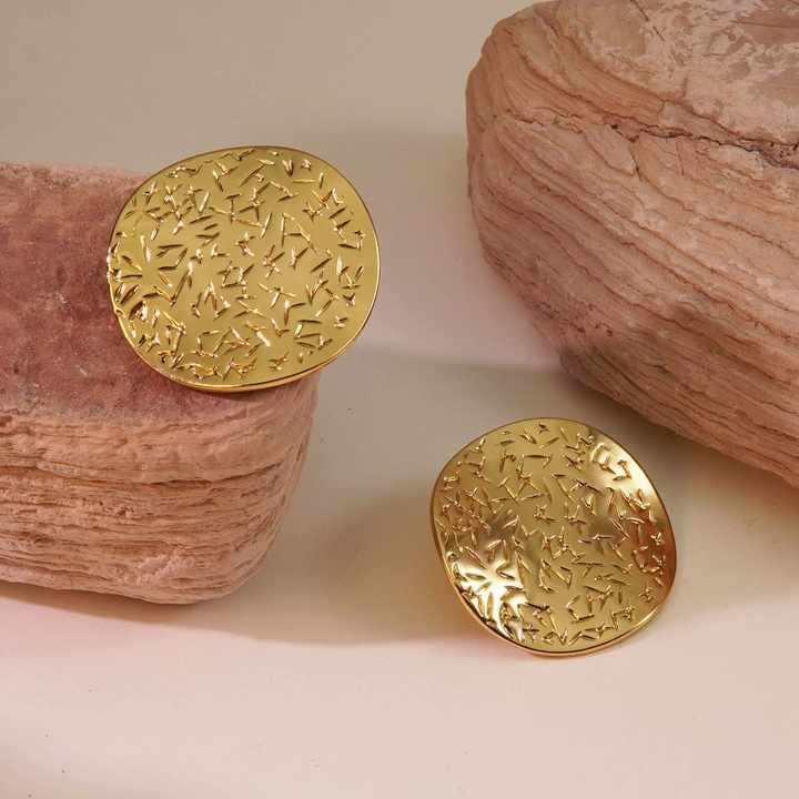 Lumora Golden Textured Disc Statement Earrings