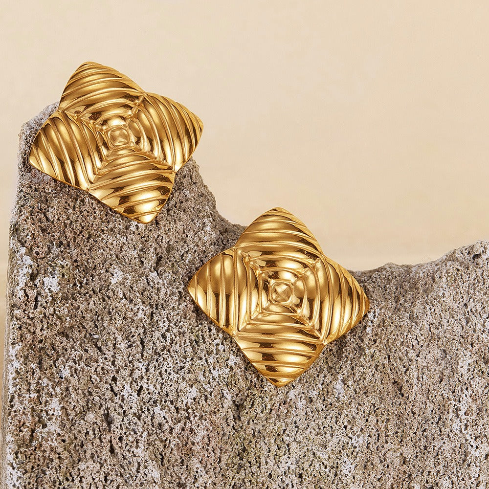 Lumora Golden Geometric Textured Square Earrings