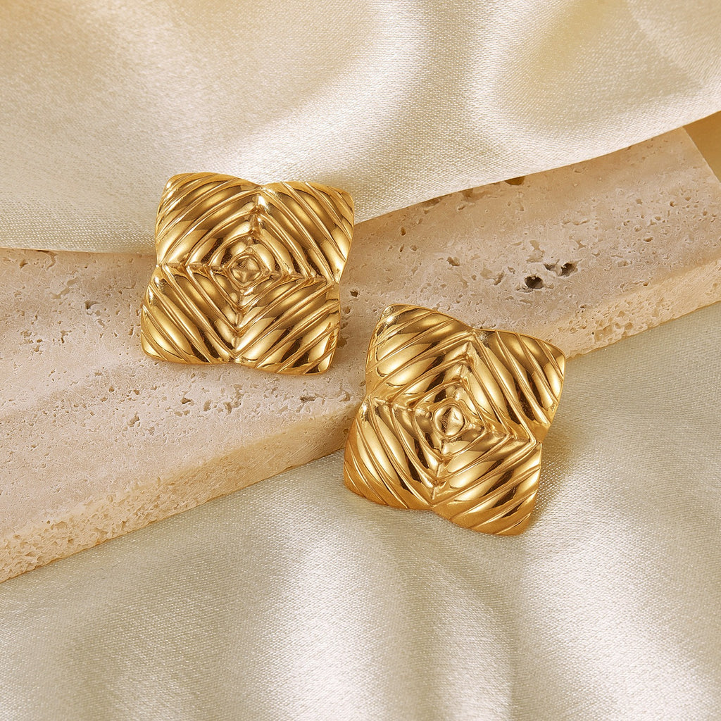 Lumora Golden Geometric Textured Square Earrings