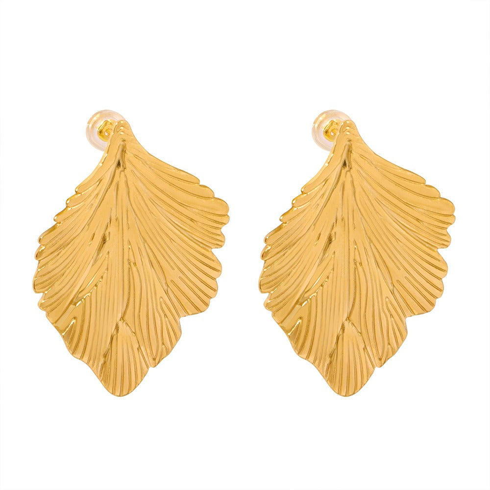 Lumora Golden Leaf Textured Statement Earrings