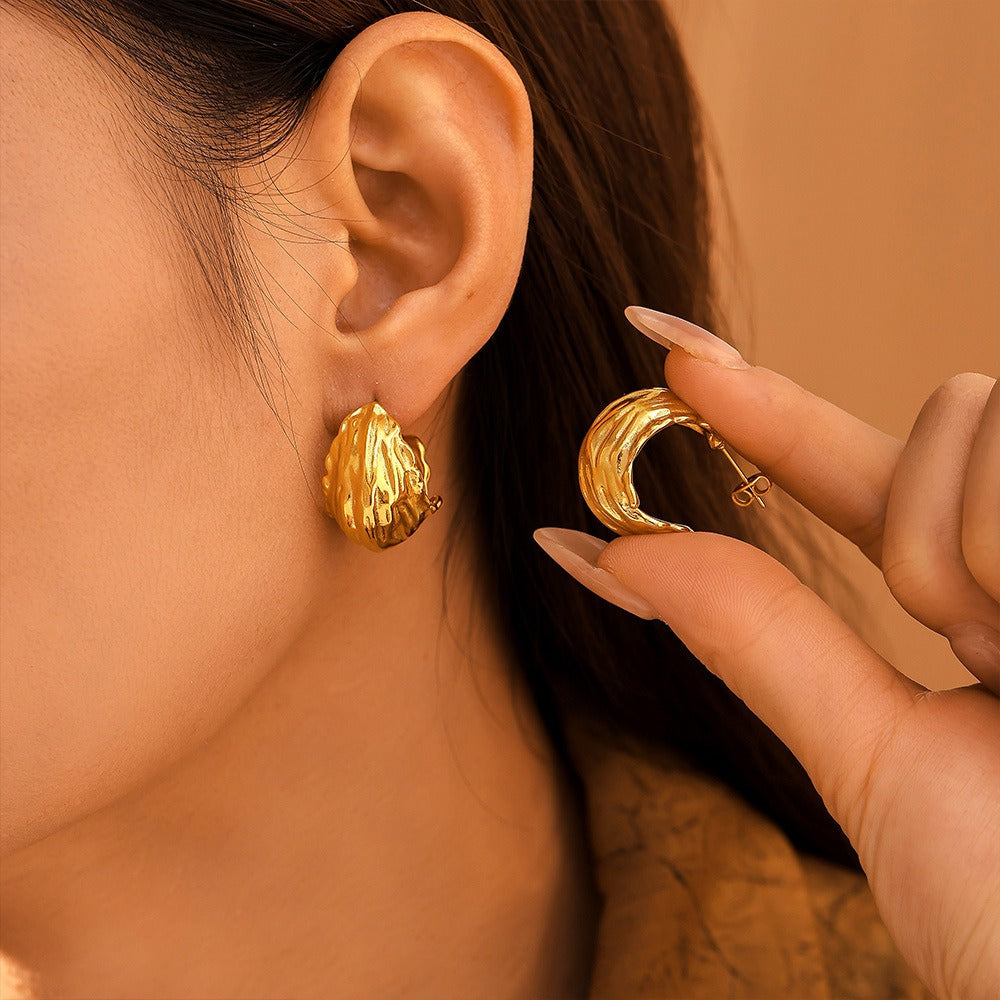 Lumora Golden Wave Textured Hoop Earrings