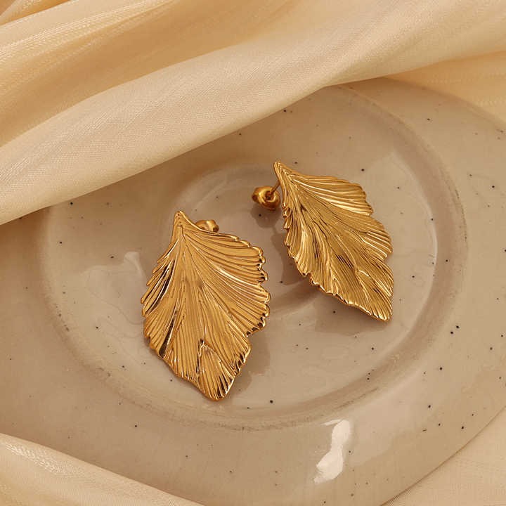 Lumora Golden Leaf Textured Statement Earrings