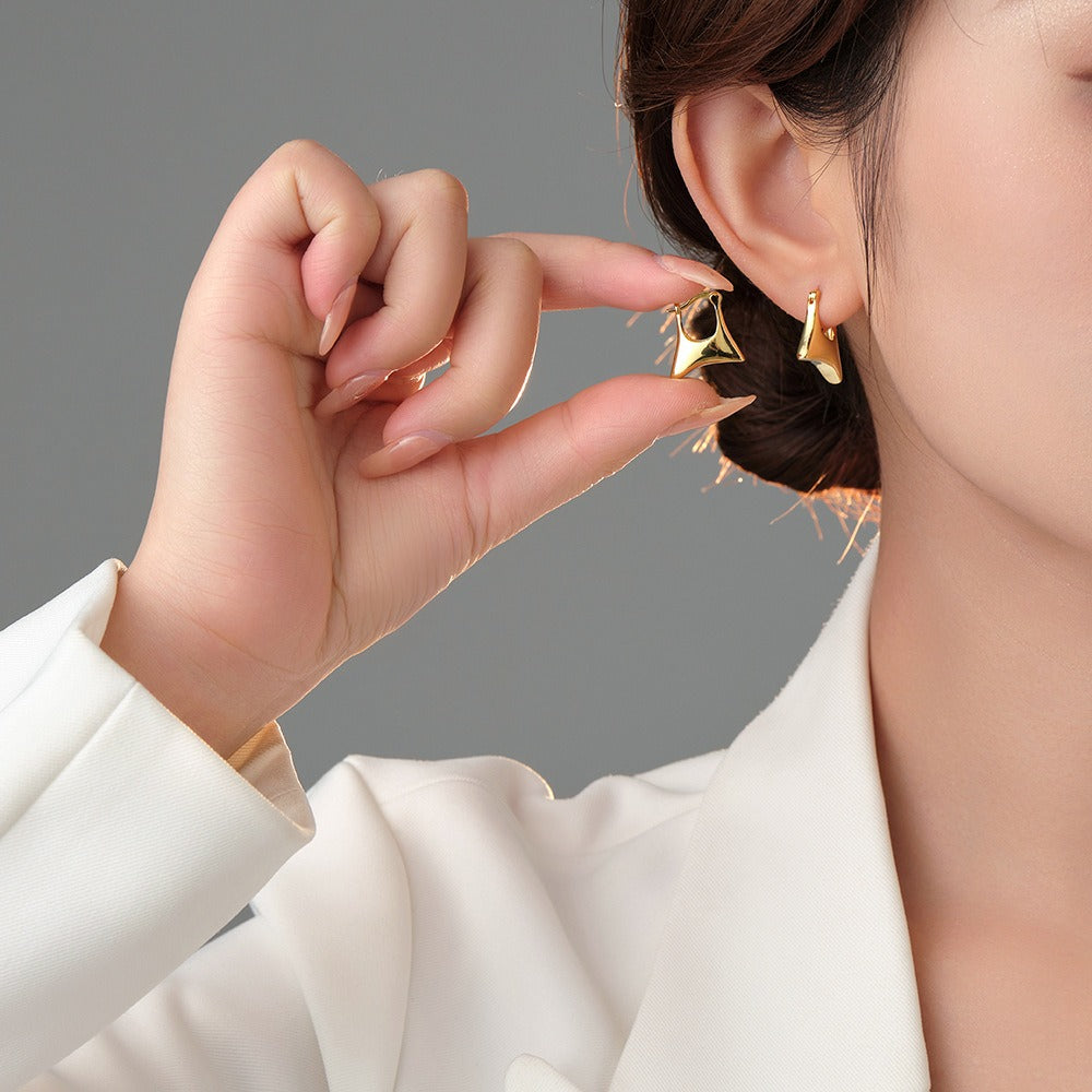 Lumora Golden Abstract Triangle Hoop Earrings