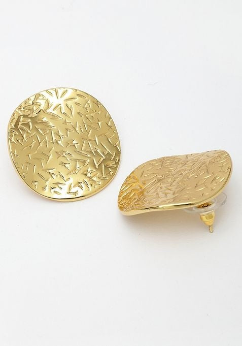 Lumora Golden Textured Disc Statement Earrings