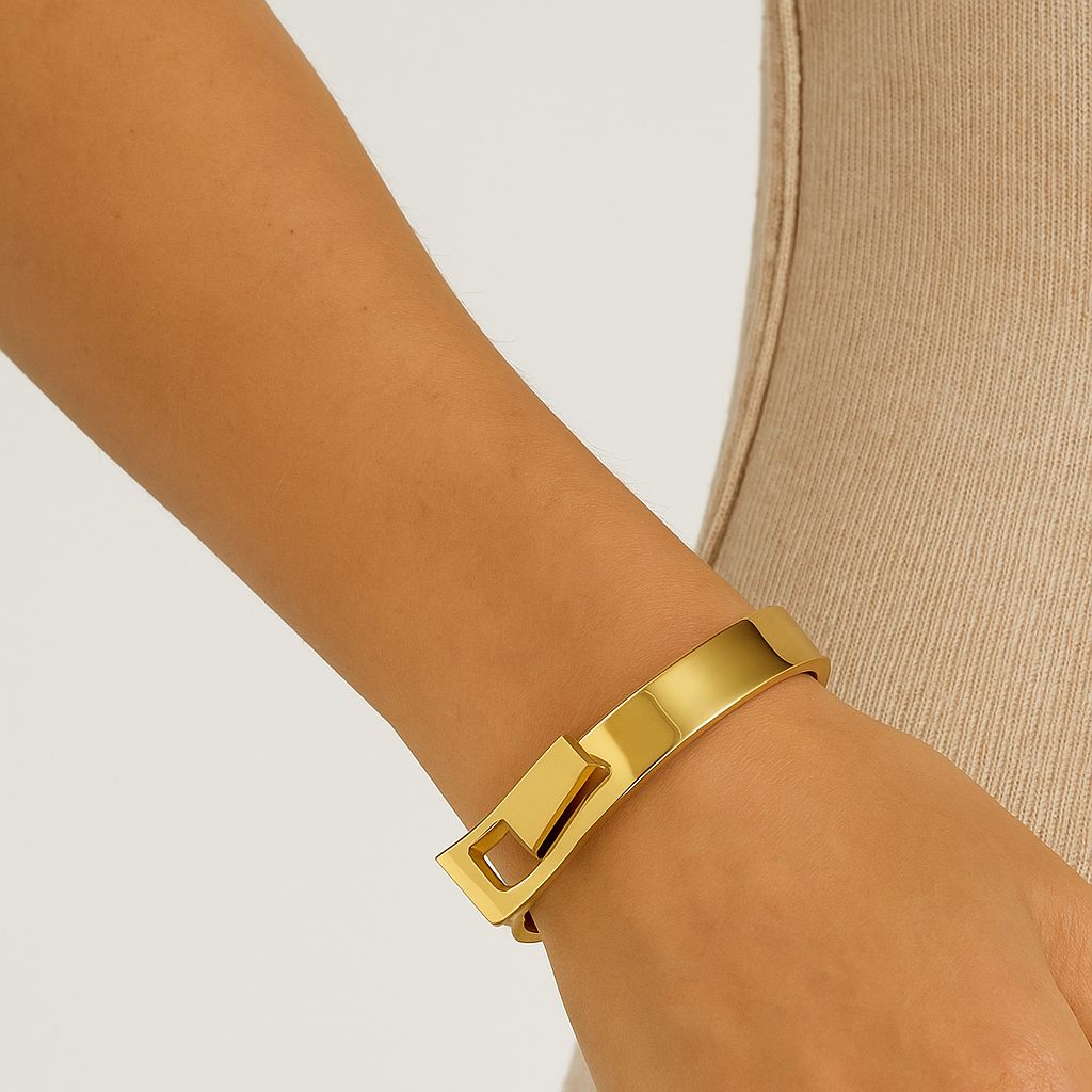 Lumora Geometric Gold-Plated Statement Kada