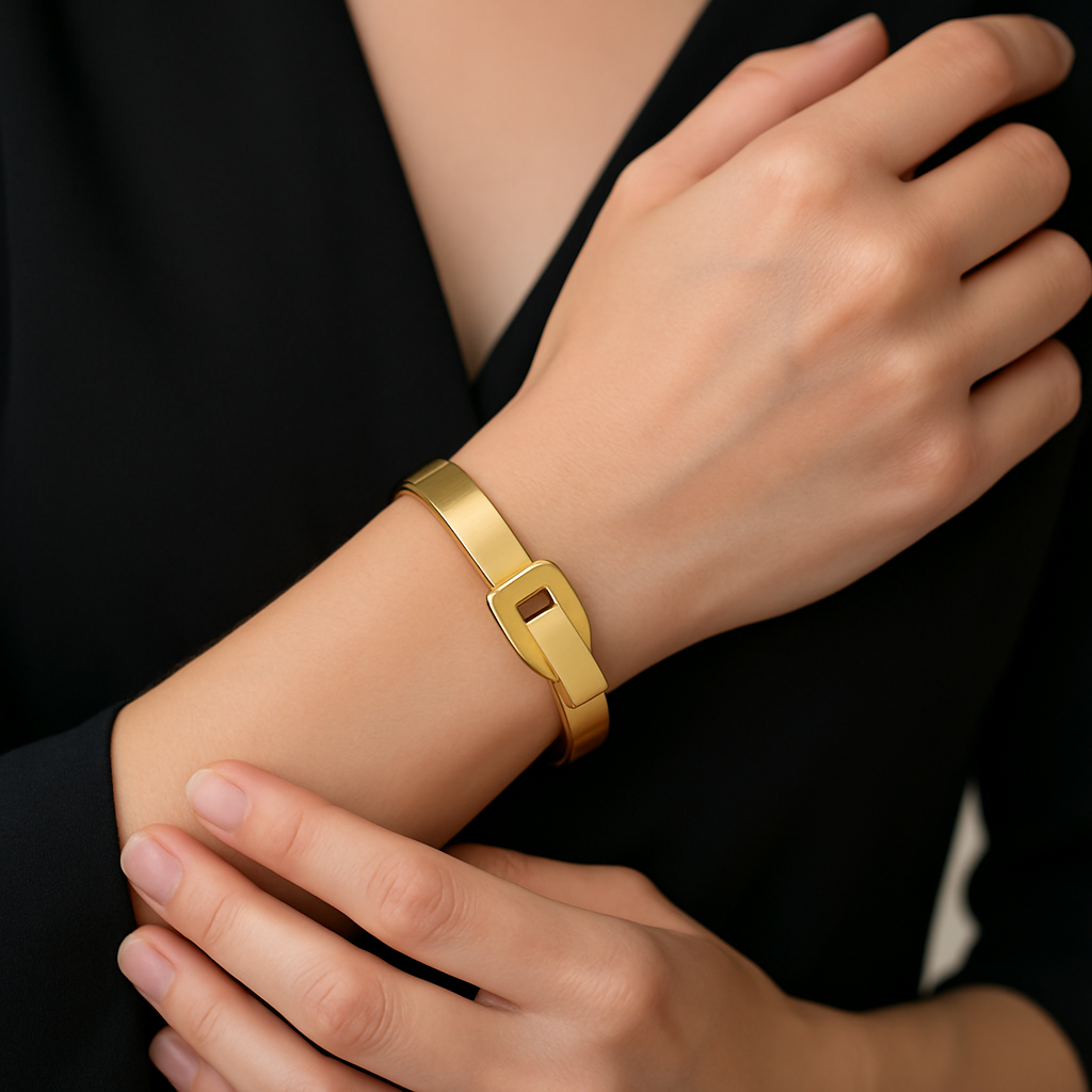 Lumora Geometric Gold-Plated Statement Kada